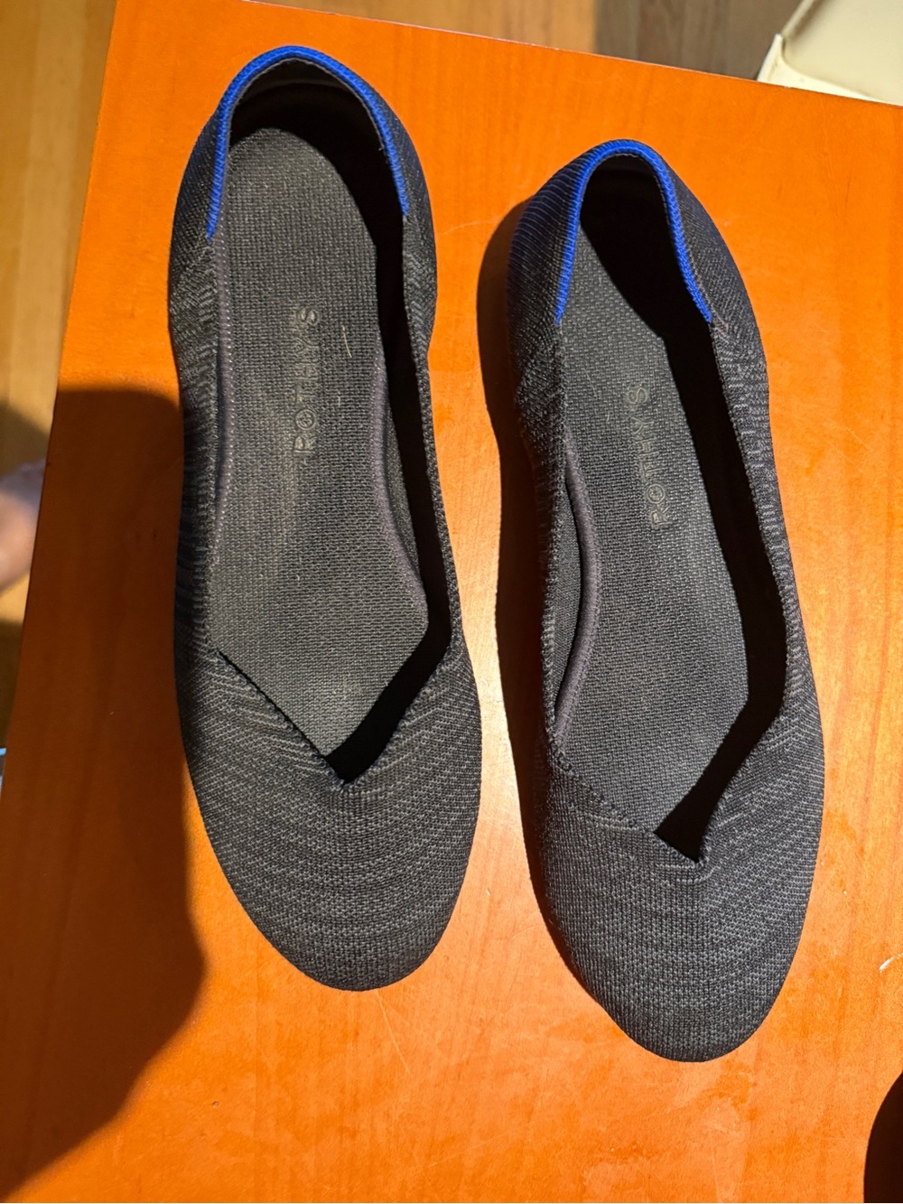 Rothy's the daily flat - Black Knit Flats with Blue Trim